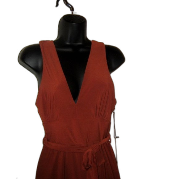 Haute Monde Small Cognac Belted Sleeveless Jumpsuit NWT - Picture 6 of 16